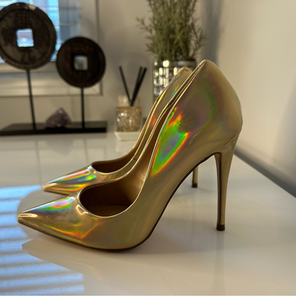 Aqua Iridescent Gold Heels